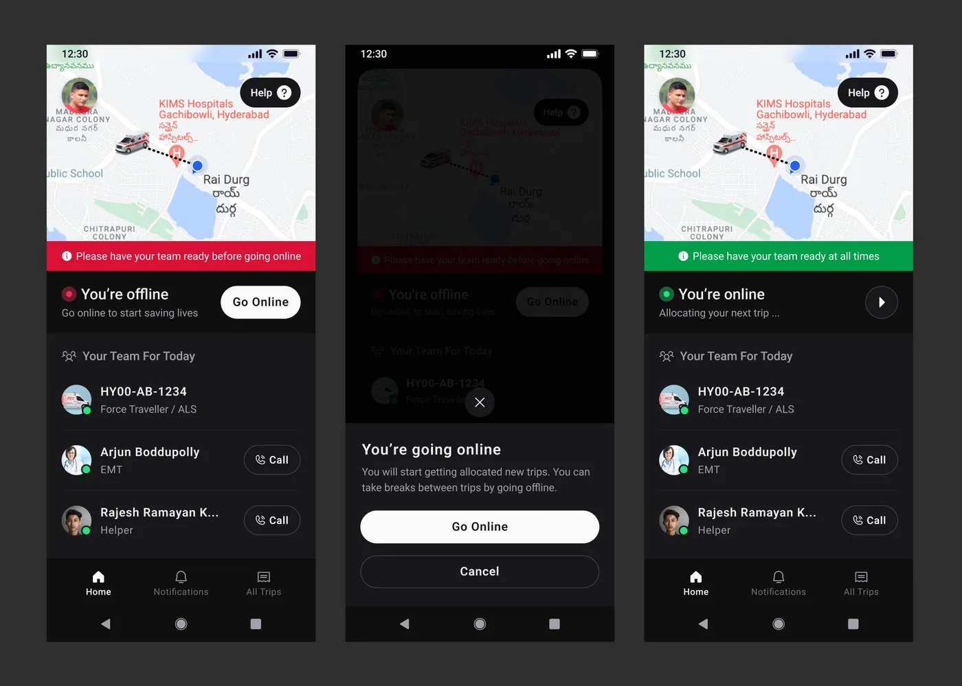 Iteration 5 home view in dark mode