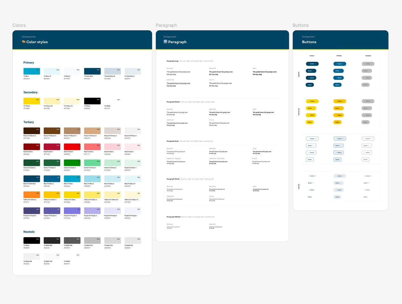 Style guide: colour styles, paragraph styles and buttons