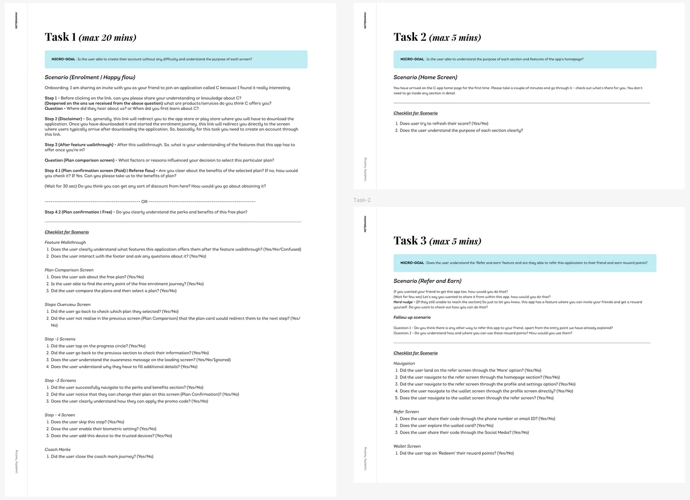 Usability test script with timed, task-based scenarios