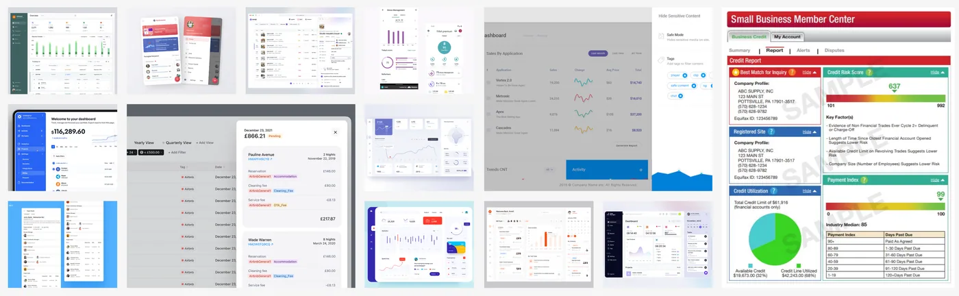 Background research: a collection of existing credit report and dashboard designs